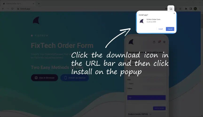 Click the download button located in the URL bar of your browser and then click install application when prompted.