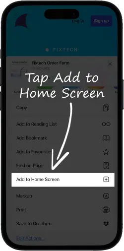 Install instructions step 2: Tap Add to Home Screen in the displayed action panel